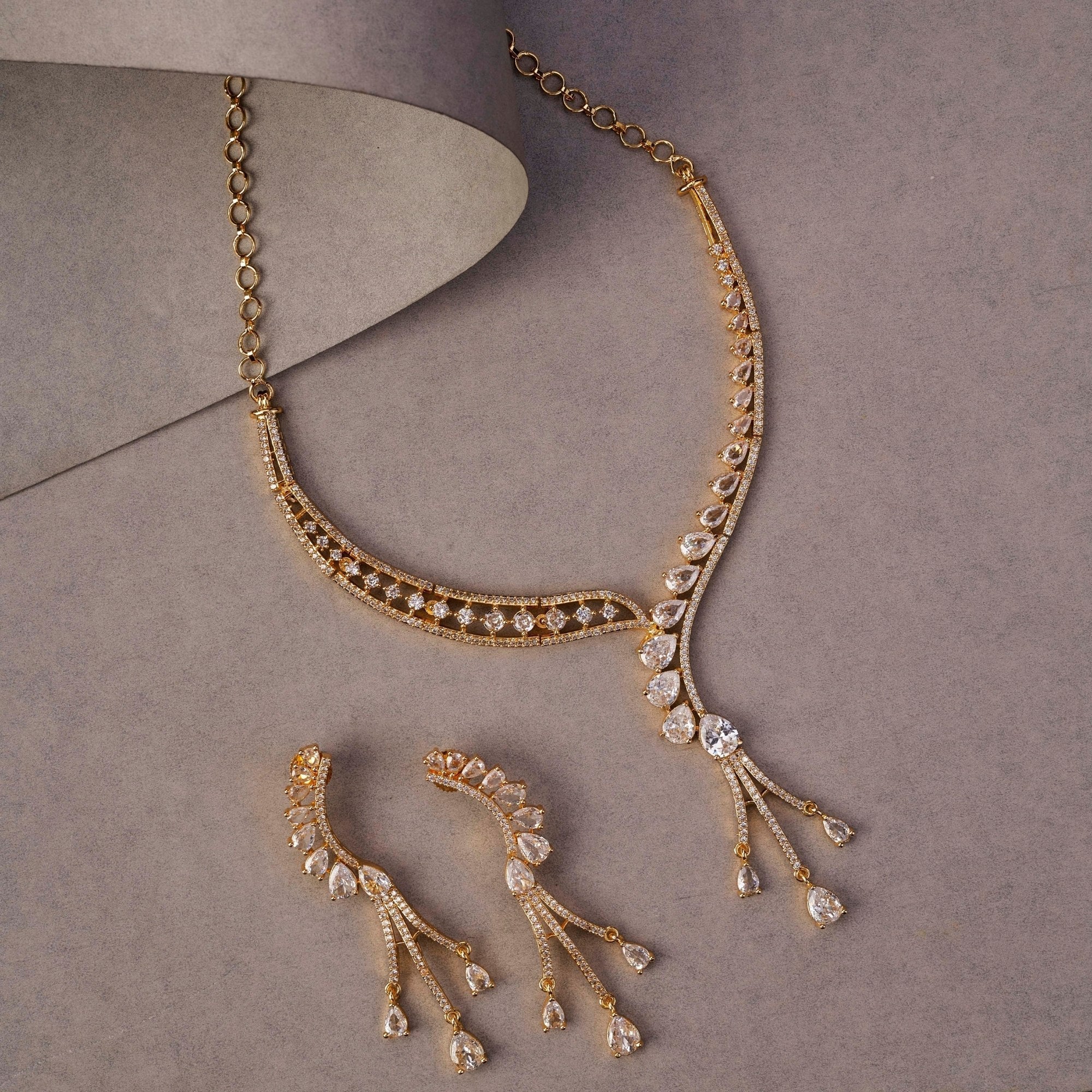 Radiant Gold-Plated Necklace Set with Sparkling Teardrop