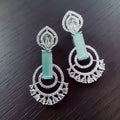 Rhodium Plated Concentric Circle Pattern American Diamond Drop Earrings