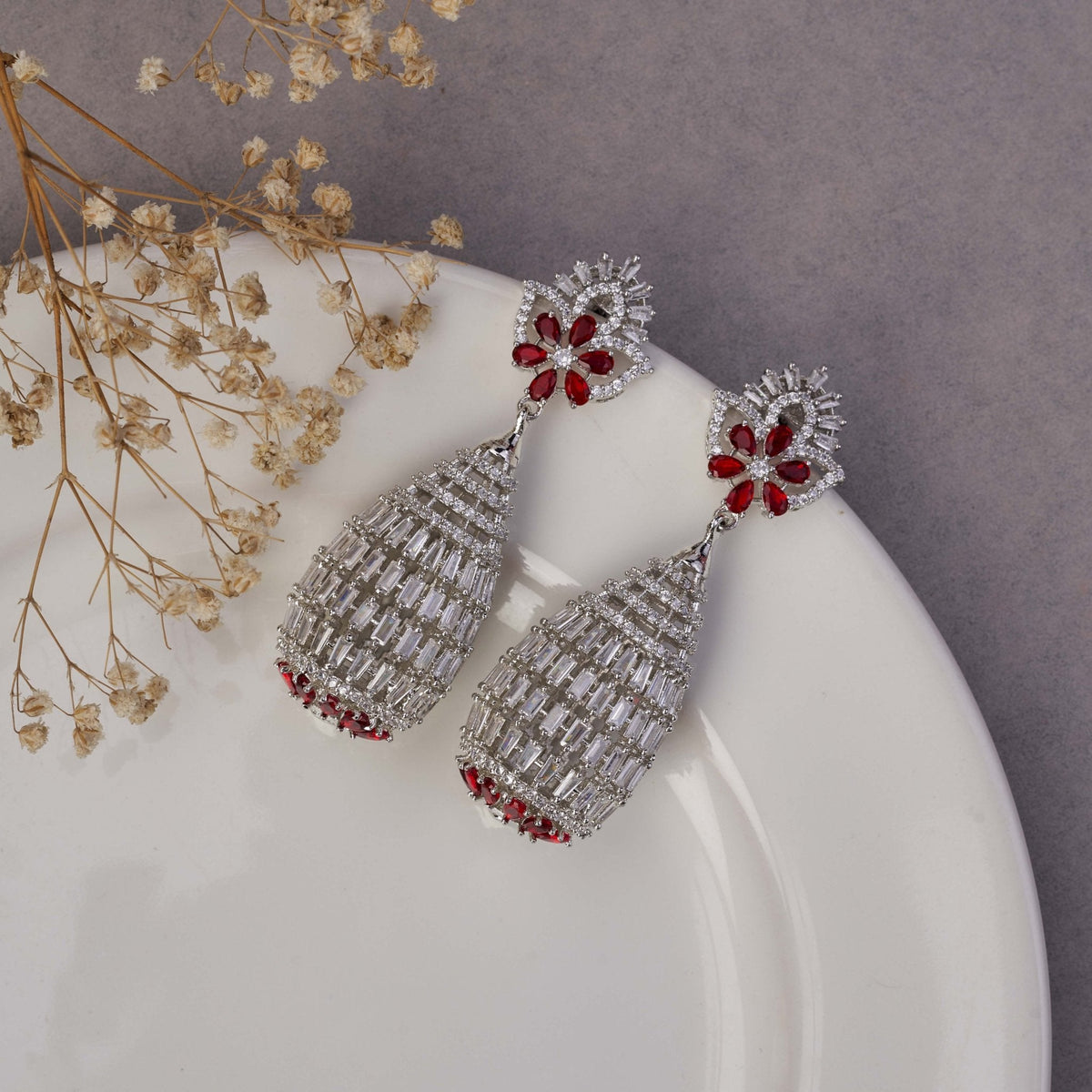 Radiant Teardrop Crystal Statement Rhodium Plated Earrings