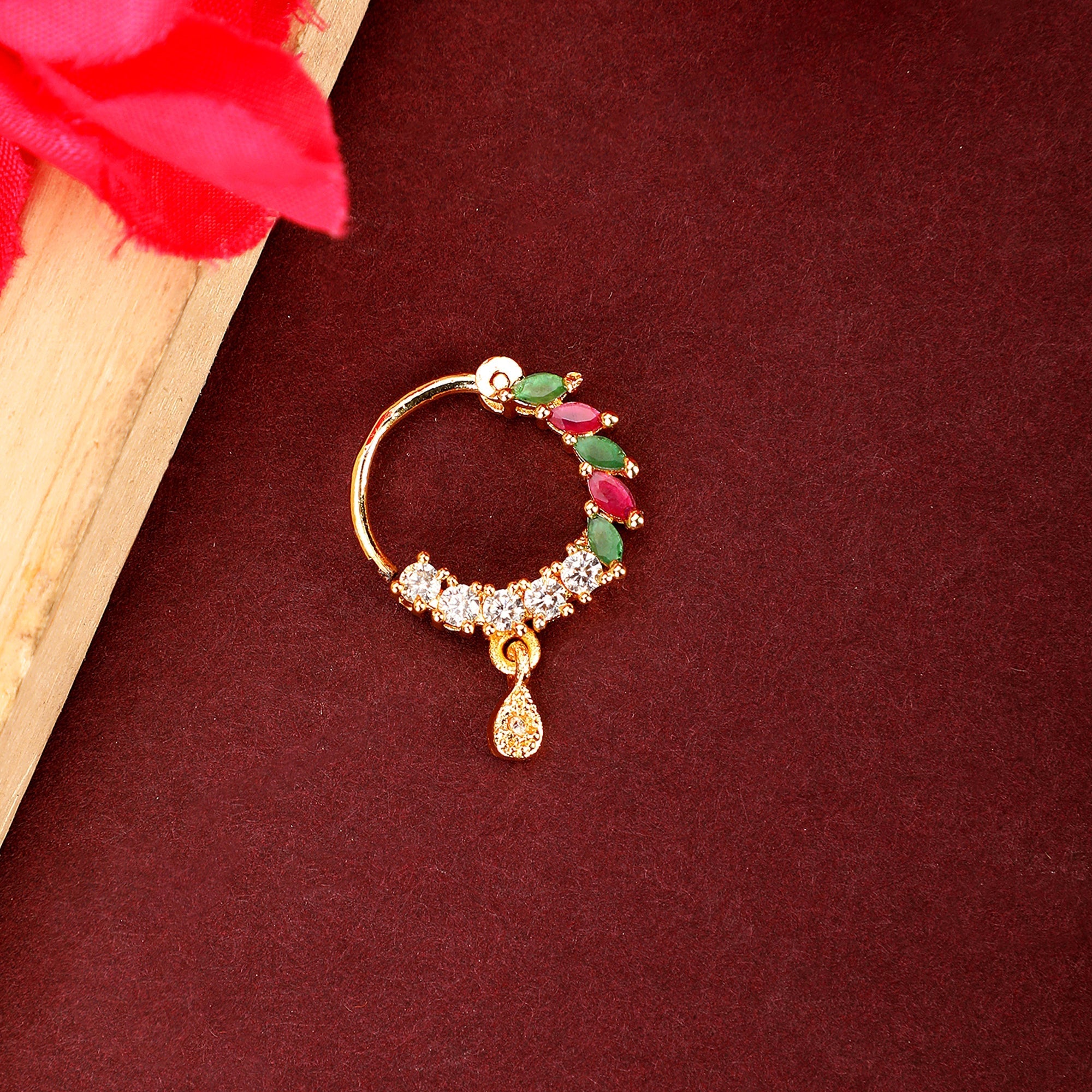 Red-Green-White CZ Nose Pin