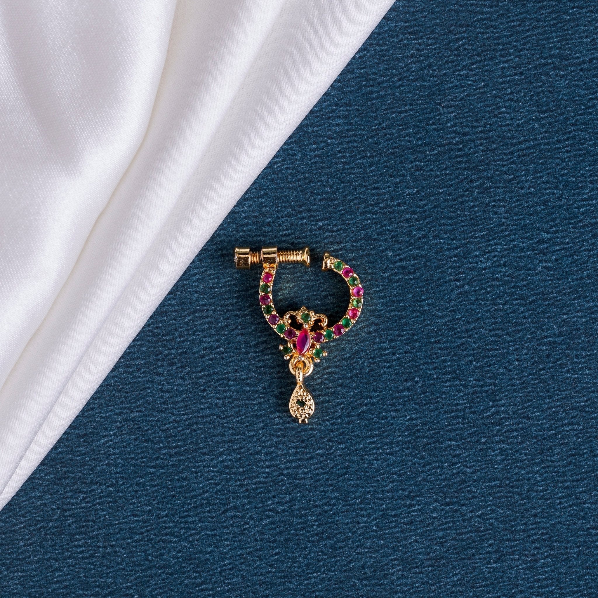 Red-Green-White CZ Nose Pin