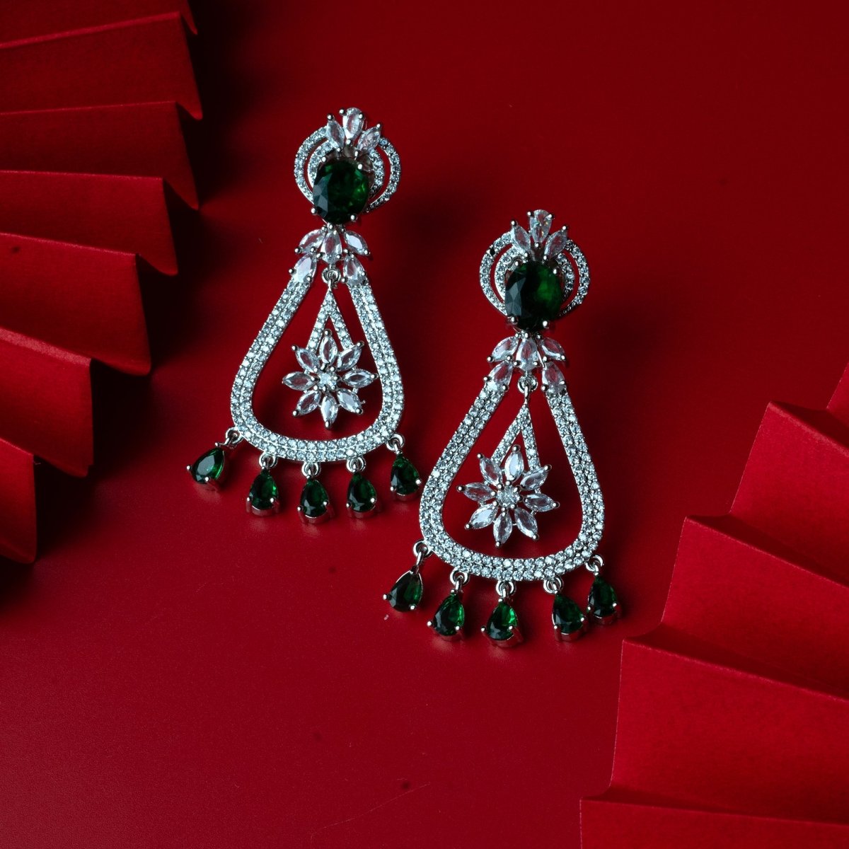 Rhodium-Plated American Diamond Drop Earrings
