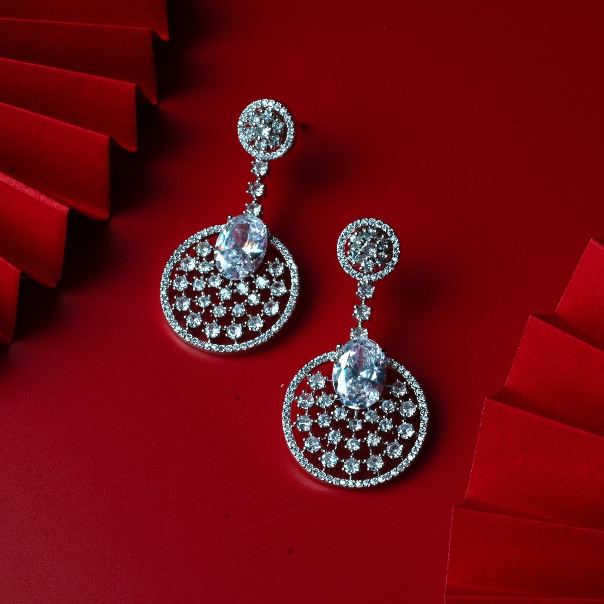 Rhodium Plated American Diamond Stones Dangler Earrings