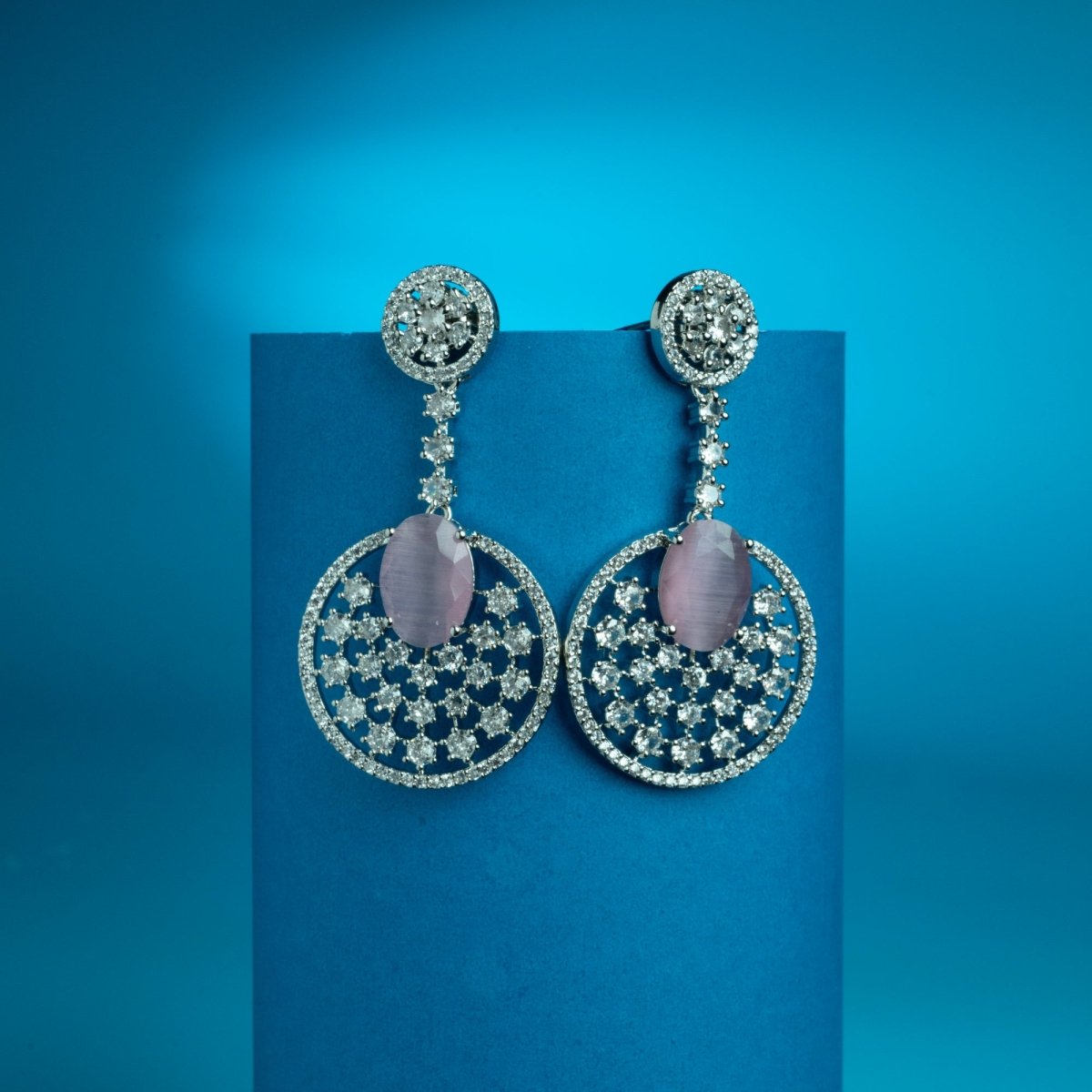 Rhodium Plated American Diamond Stones Dangler Earrings