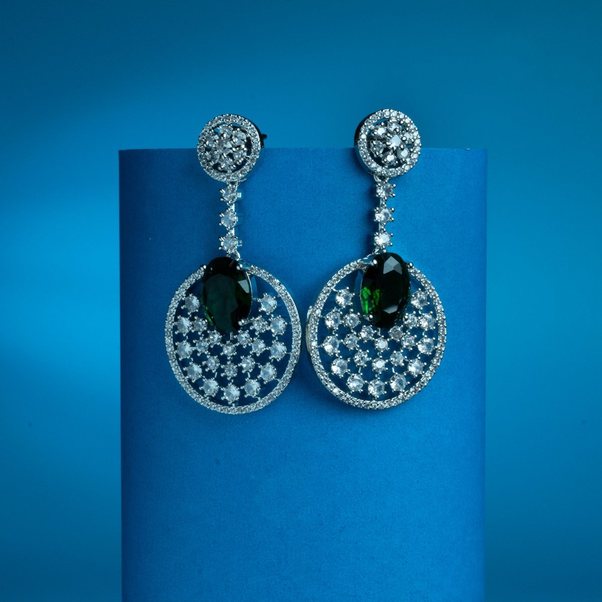 Rhodium Plated American Diamond Stones Dangler Earrings