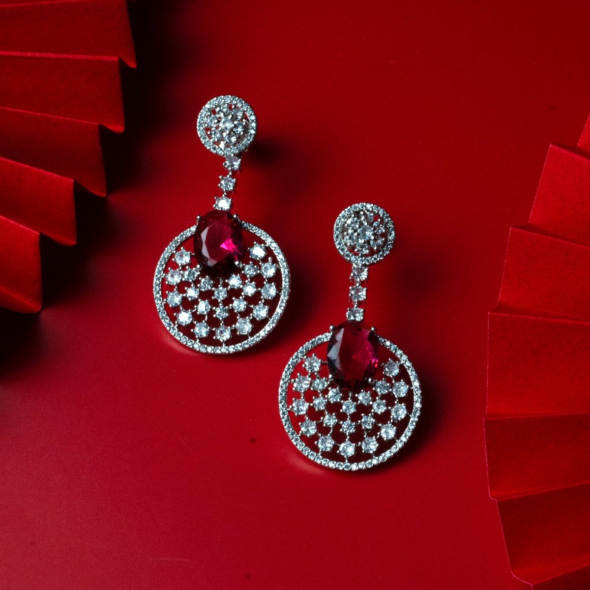 Rhodium Plated American Diamond Stones Dangler Earrings
