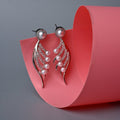 Rhodium-Plated Cubic Zirconia & Pearl Feather Earrings