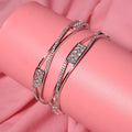 Rhodium Plated CZ Diamond Geometric Square Pattern Bangles (Pack of 2)