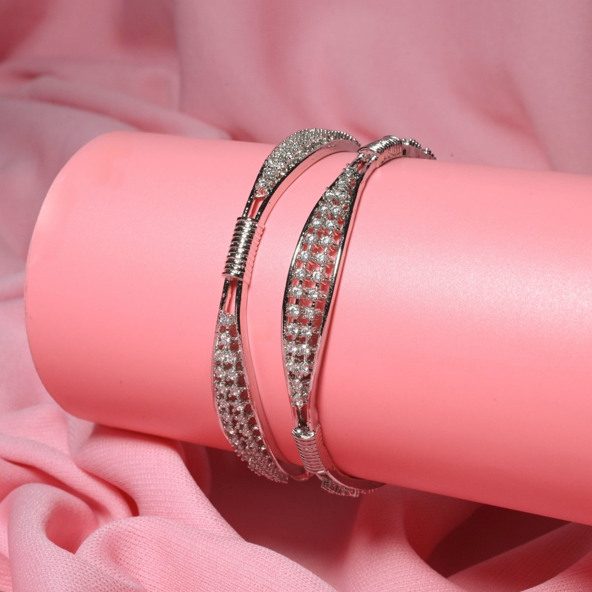 Rhodium Plated CZ Diamond Studded Bangles (Pack of 2)