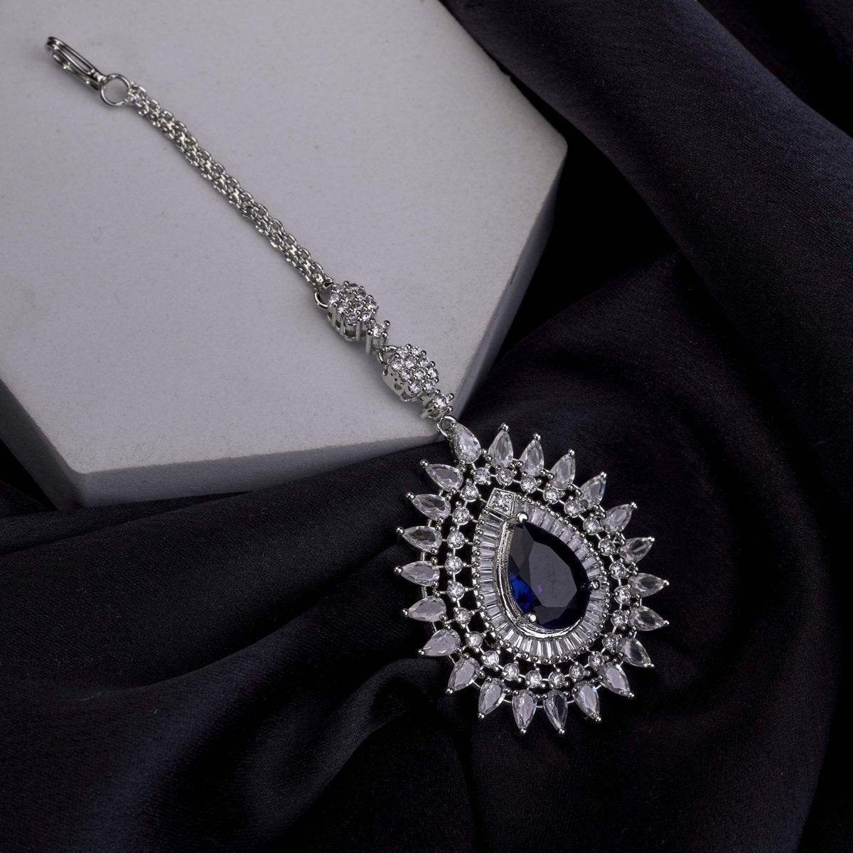 Rhodium Plated Divine Droplet Traditional Maang Tikka
