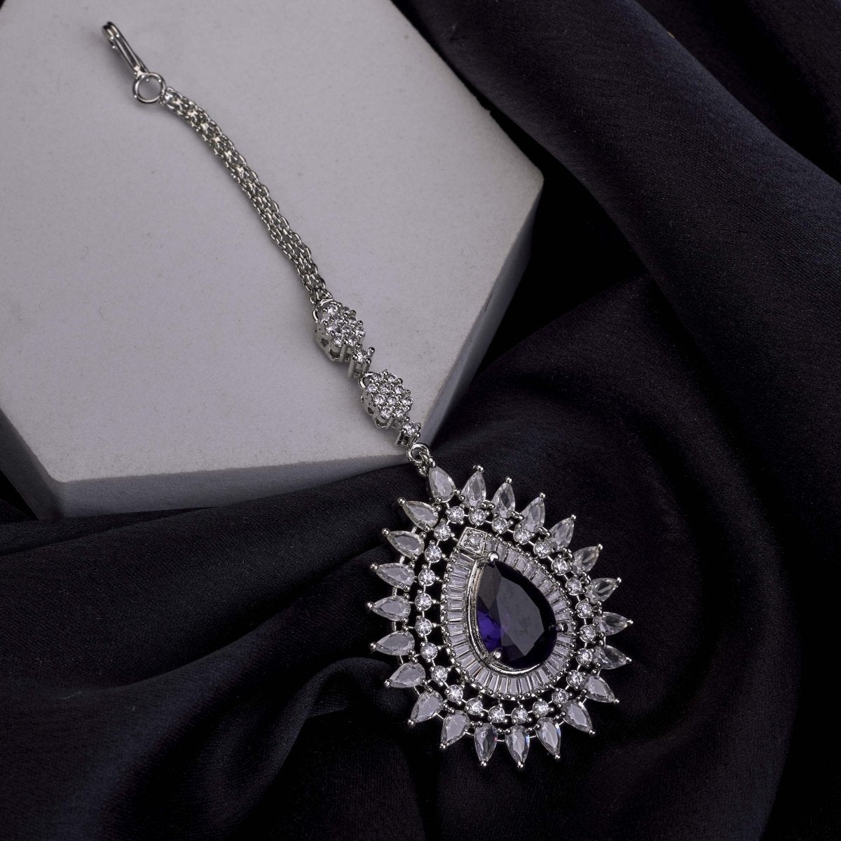 Rhodium Plated Divine Droplet Traditional Maang Tikka
