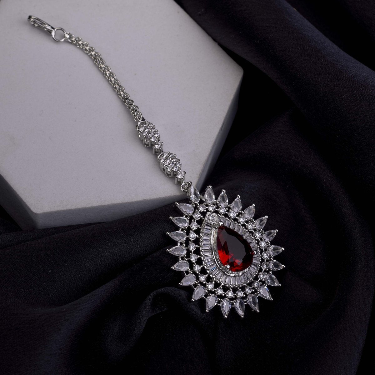 Rhodium Plated Divine Droplet Traditional Maang Tikka