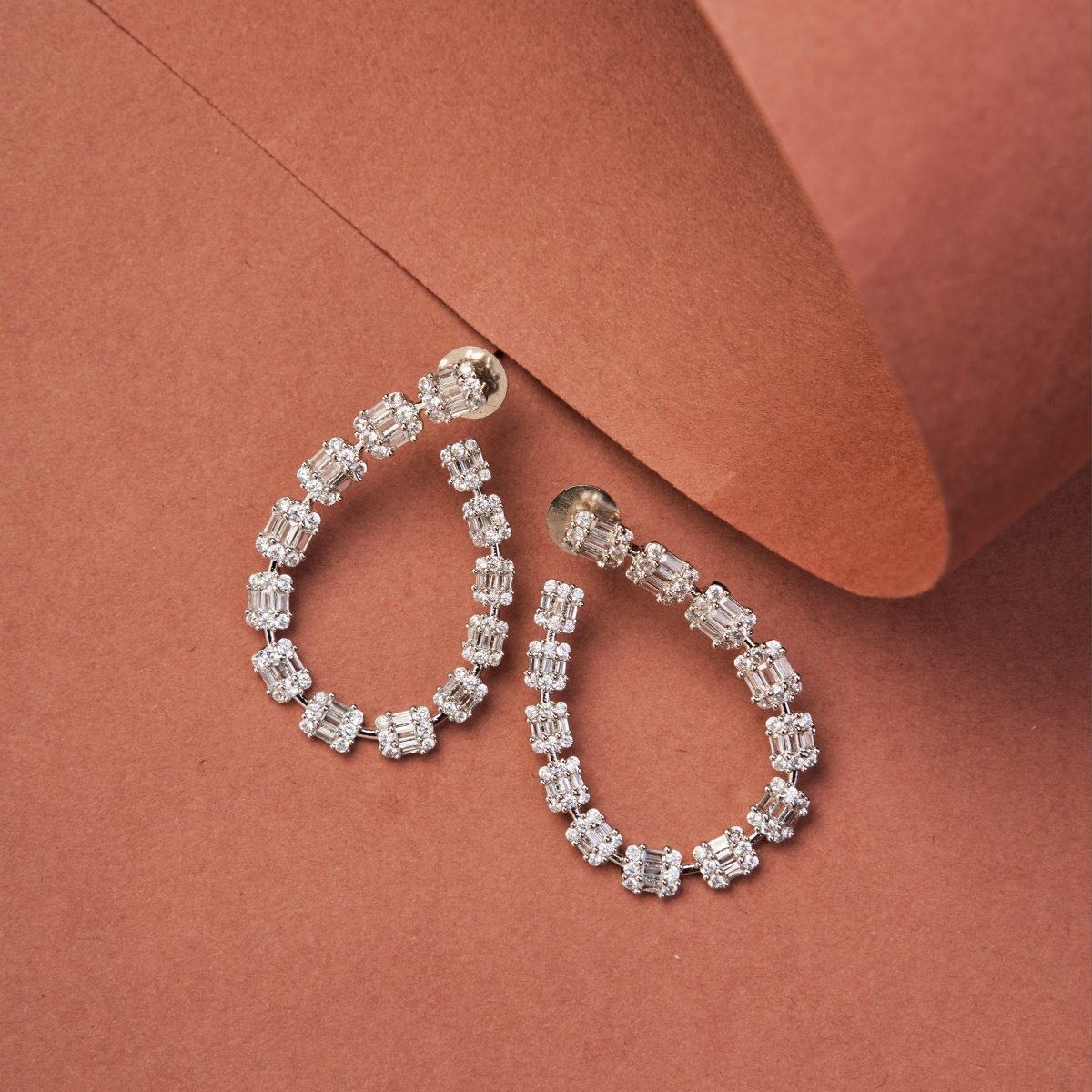 Rhodium Plated Glamorous Gemstone Hoop Earrings