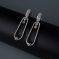 Rhodium Plated Pave American Diamond Oval Drop Earrings
