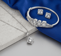 Rhodium Plated Square Stone Necklace Bracelet Earrings Set