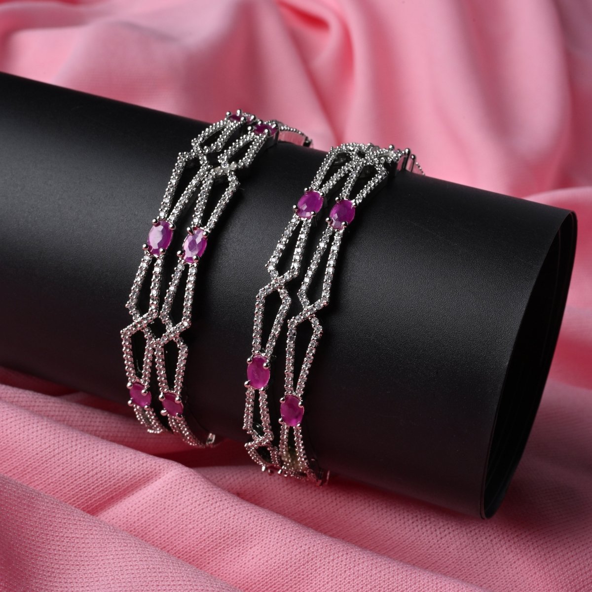 Rhodium Plated Stone Studded Bangle Set (Pack of 4)