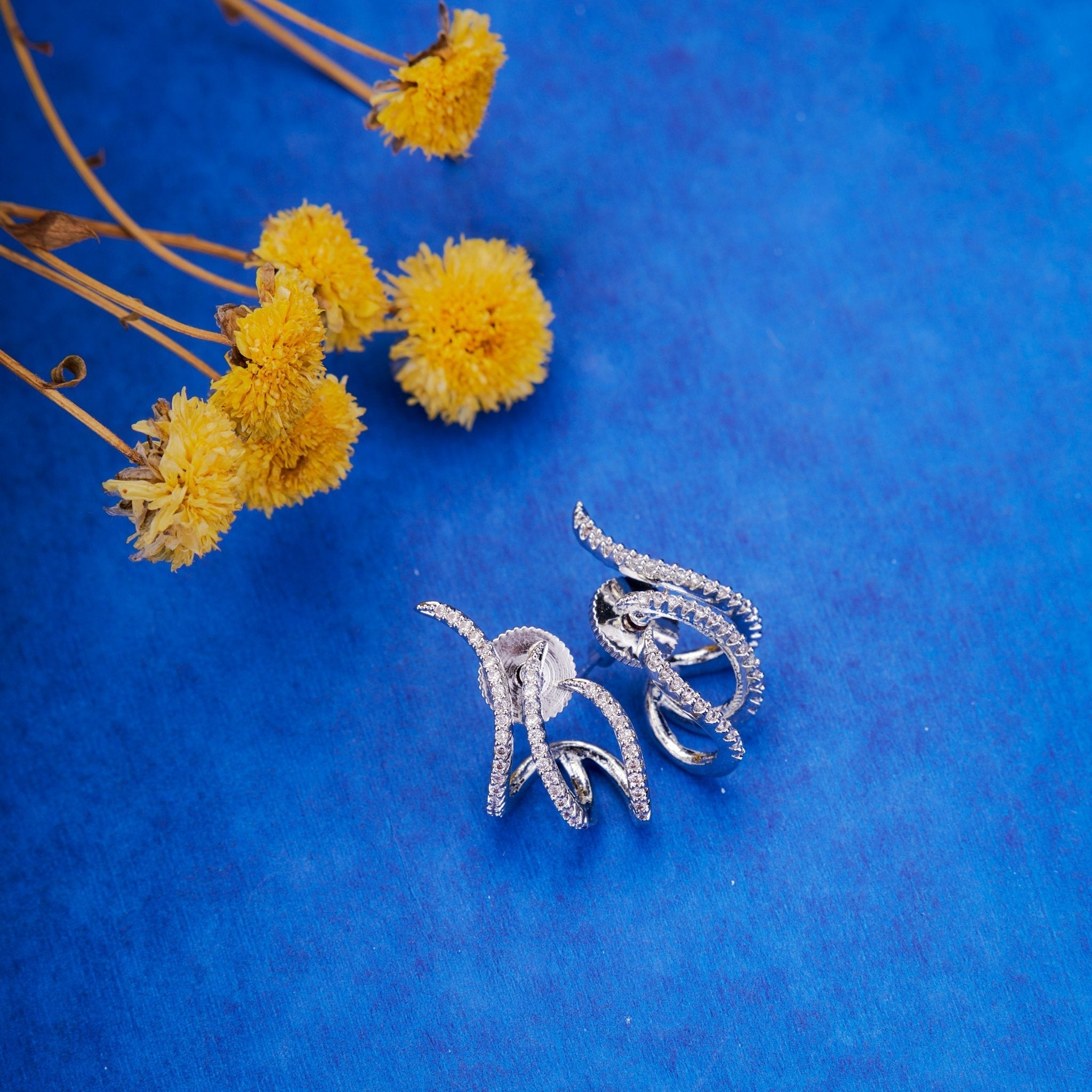 Rhodium Plated Twisted American Diamond Stud Earrings