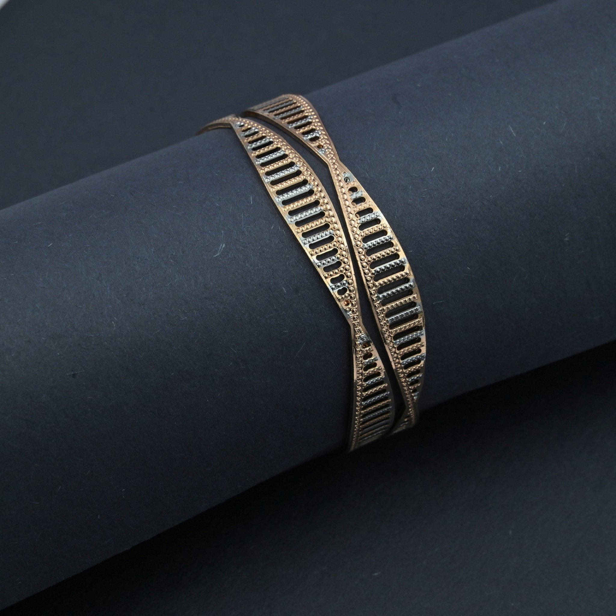 Rose Gold and Silver Plated Bangles with Elegant Detailing