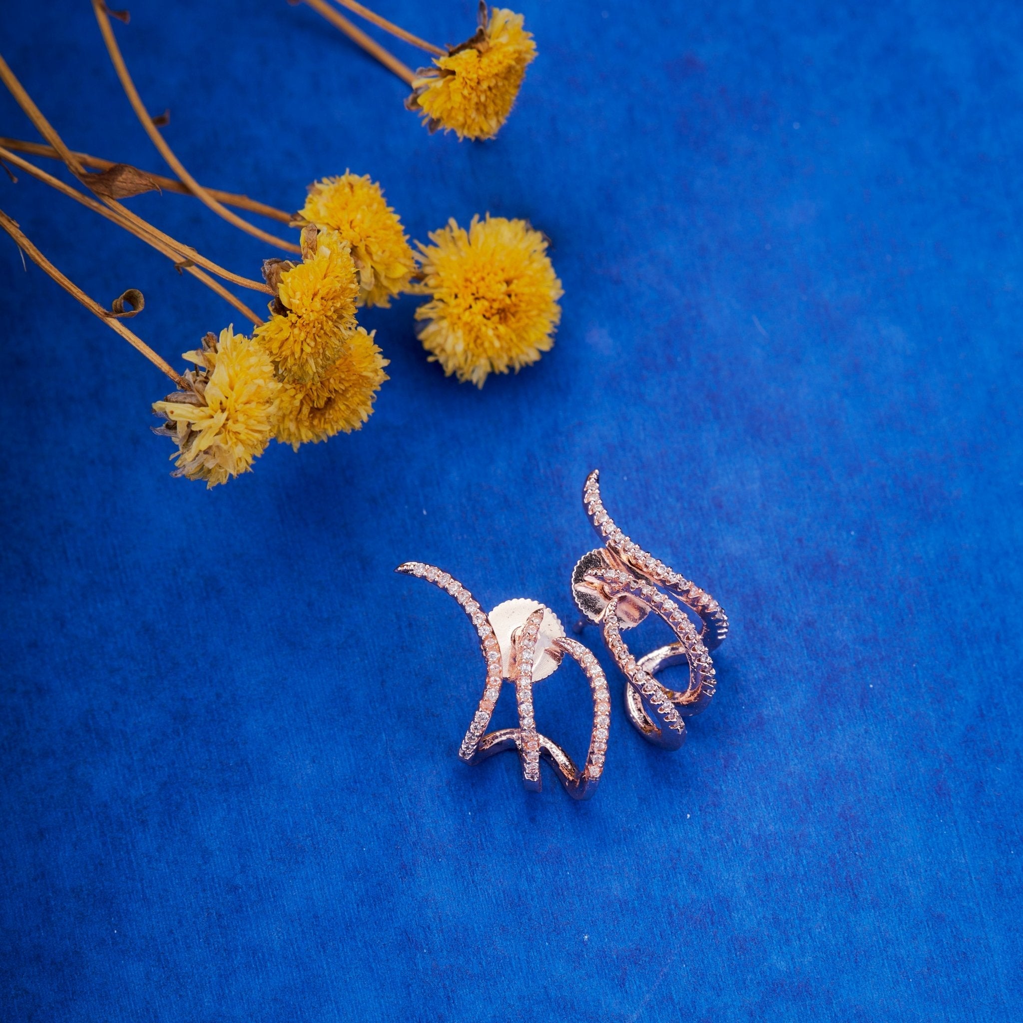 Rose Gold Plated Twisted American Diamond Stud Earrings