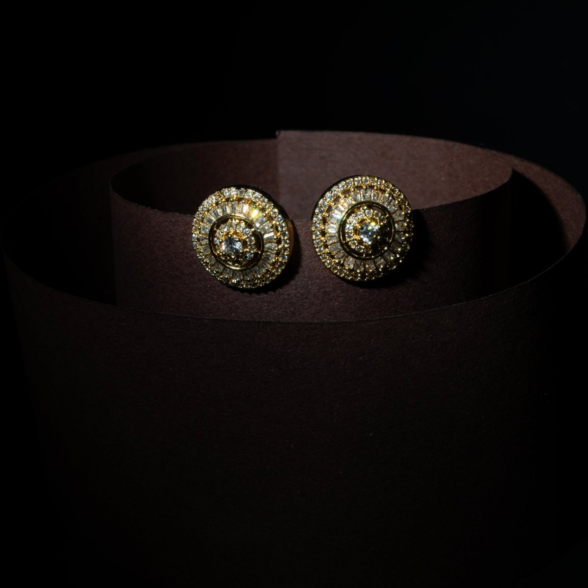 Gold Plated American Diamond Halo Stud Earrings