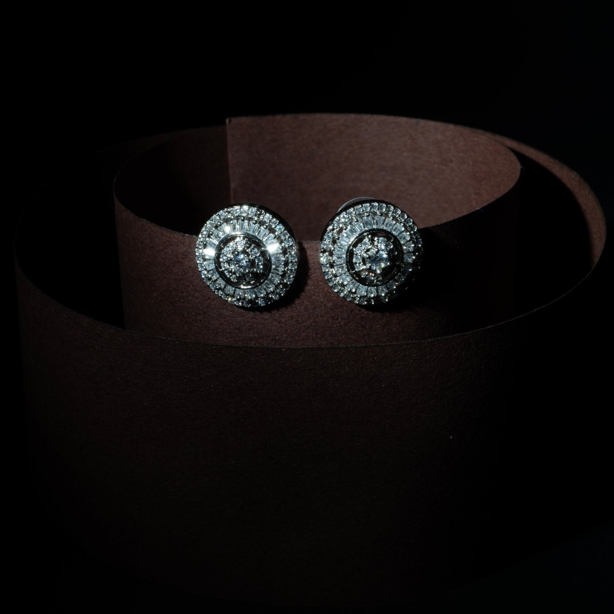 Rhodium Plated Round American Diamond Stud Earrings
