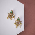 Mehendi Plated American Diamond Pearl Fan Stud Earrings