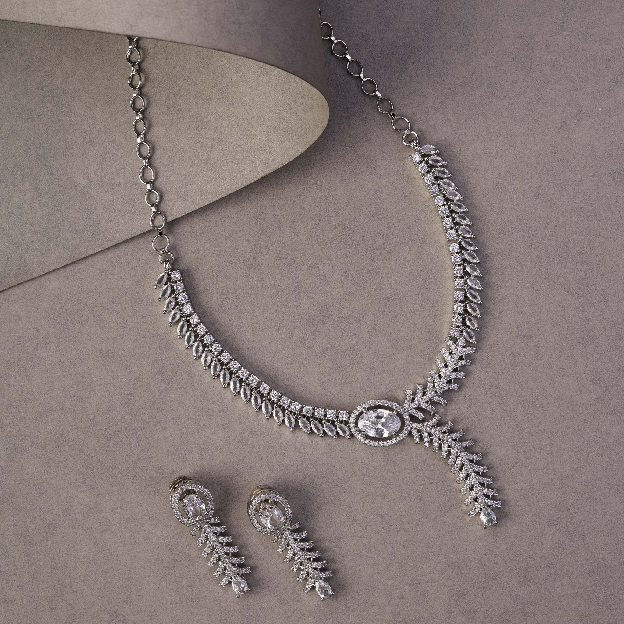 Royal Radiance CZ Rhodium Plated Necklace Set