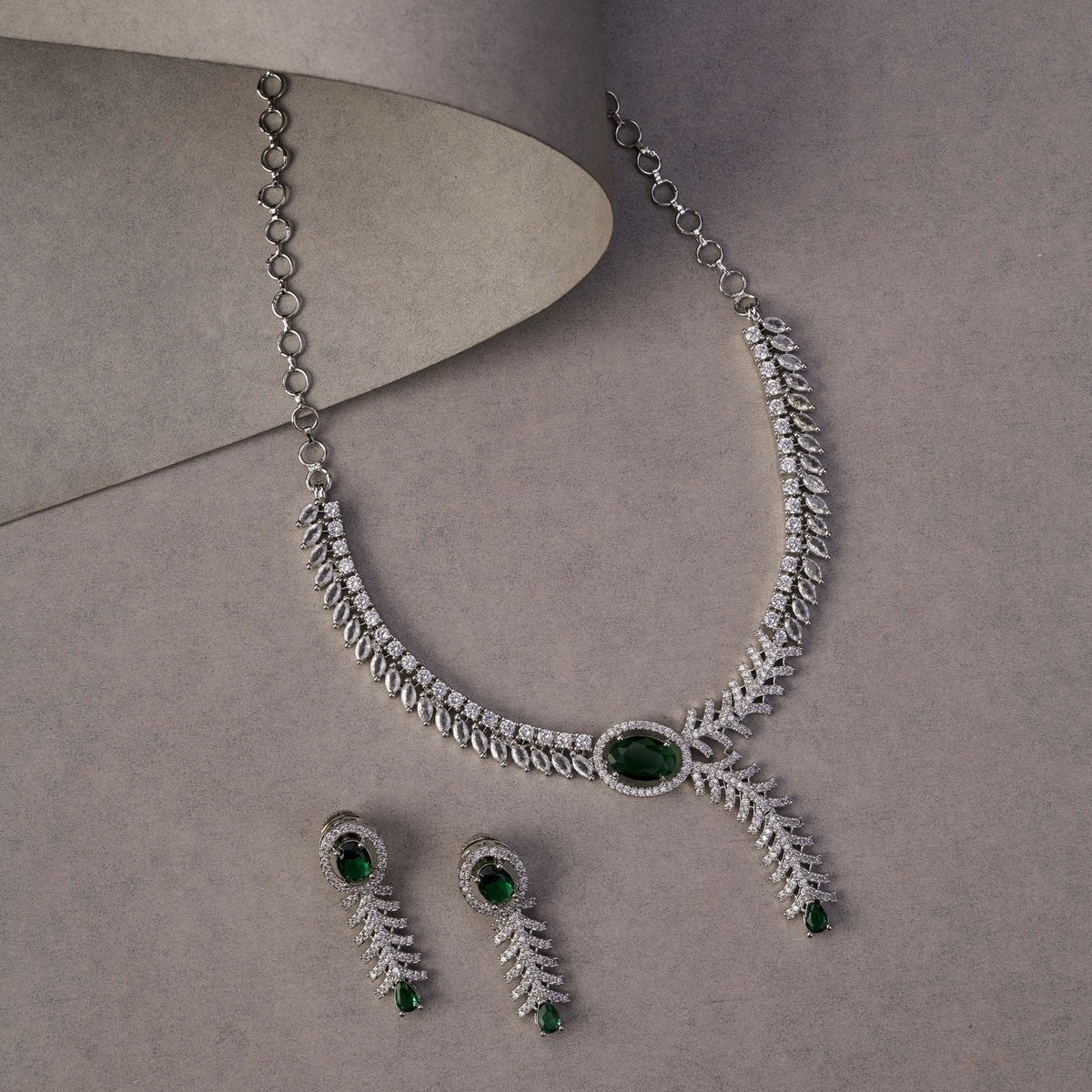 Royal Radiance CZ Rhodium Plated Necklace Set