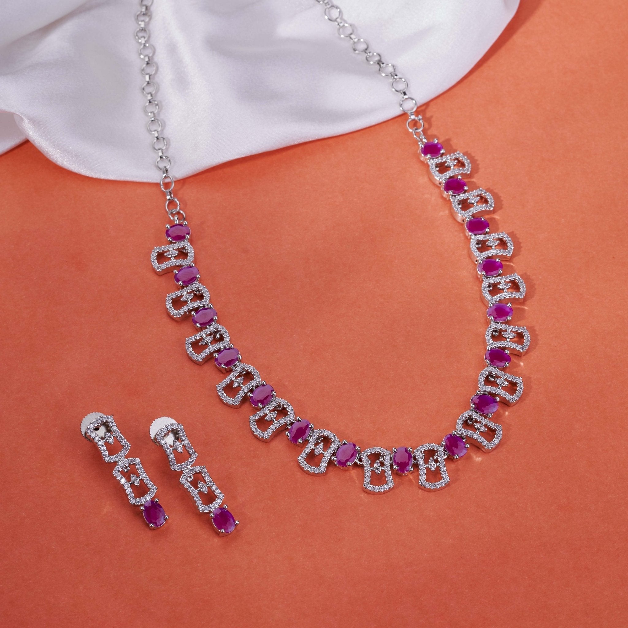 Royale Bloom Rhodium Plated Necklace Set