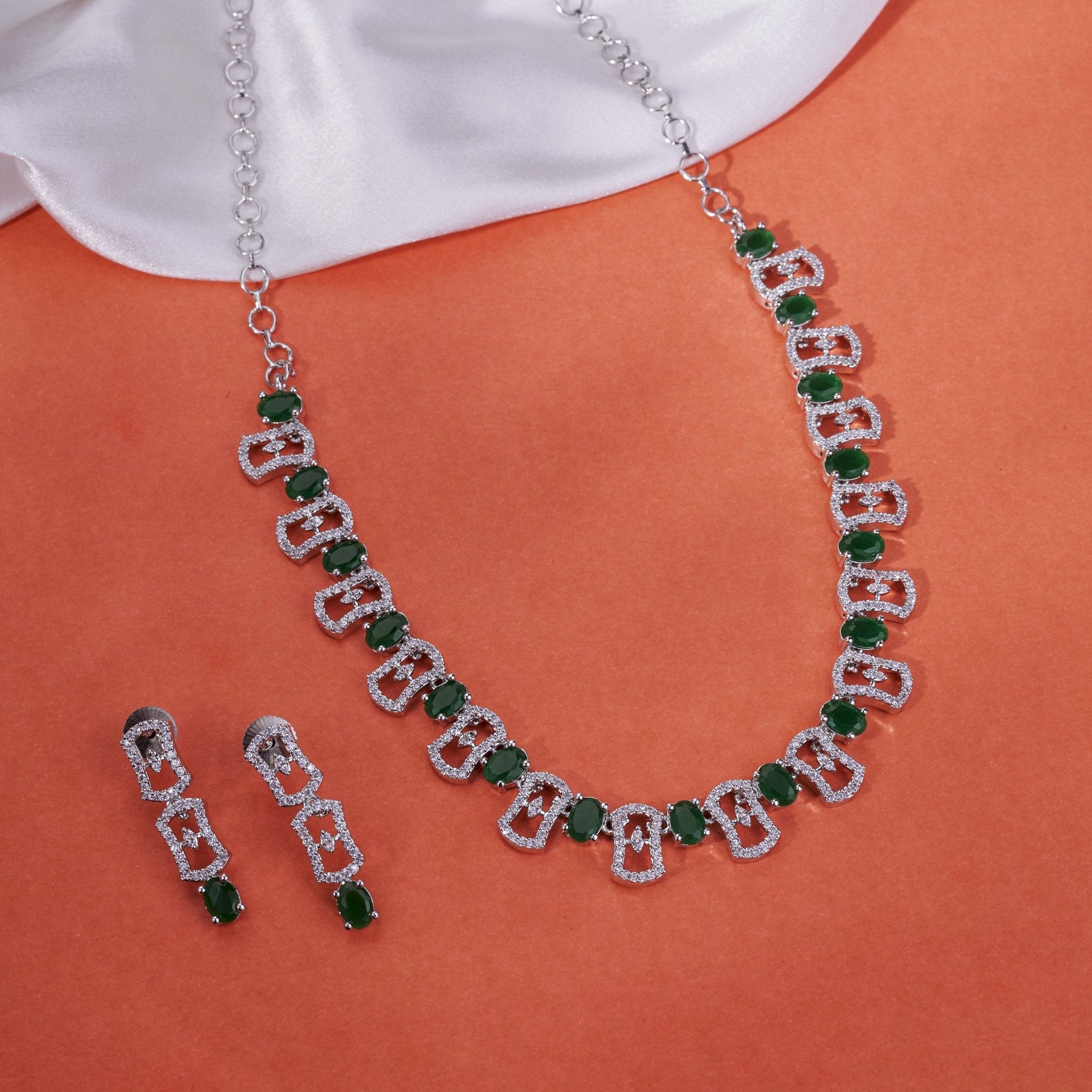 Royale Bloom Rhodium Plated Necklace Set