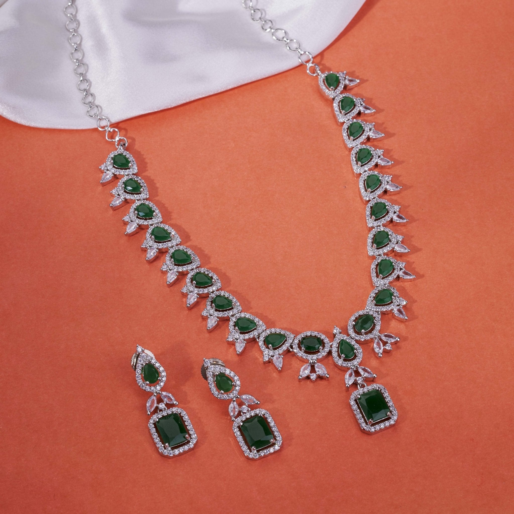 Sapphire Dazzling Rhodium Plated Necklace Set