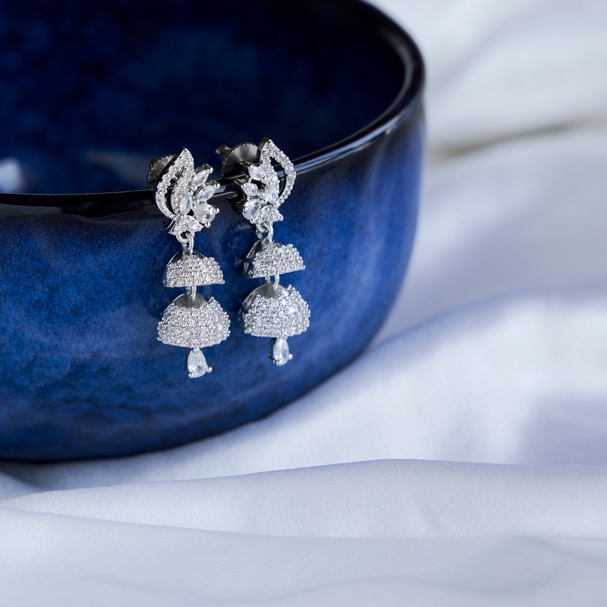 Silver Gleam Layered Jhumkas