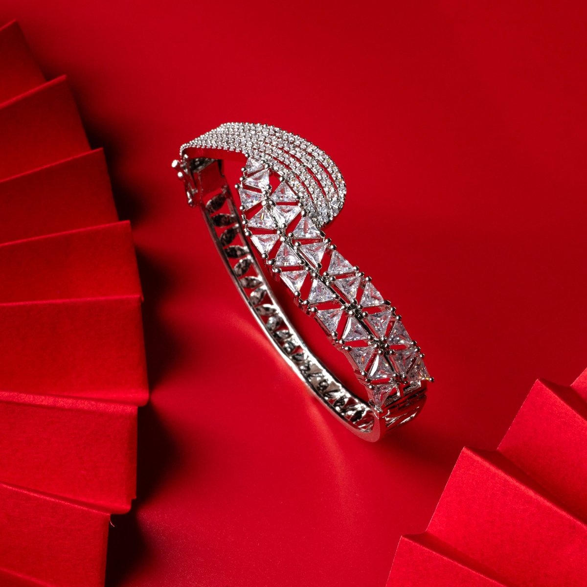 Rhodium Plated Cubic Zirconia Bangle Bracelet