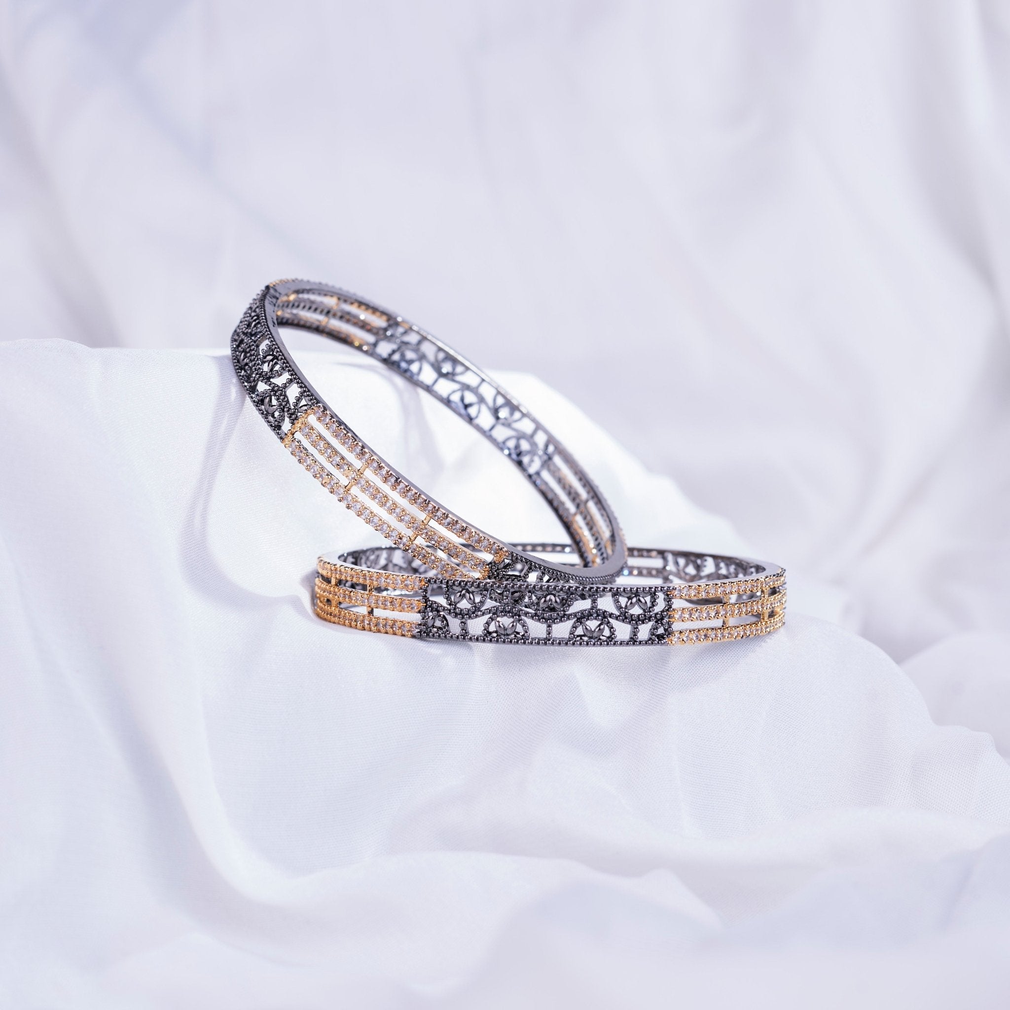 Slim 3 Layered Gold-Black Bangles Set (Pack of 2)