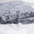 Rhodium Plated Leaf Design Pearl Drop Earrings