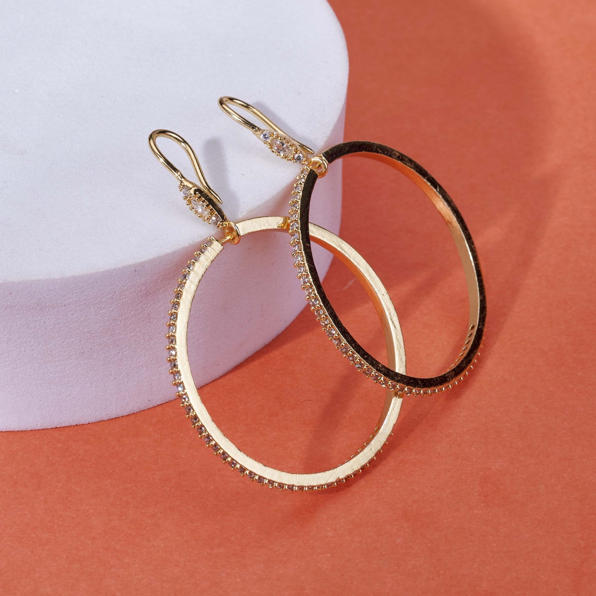Sparkling Rhinestone Hoop Gold Plated Big Earrings