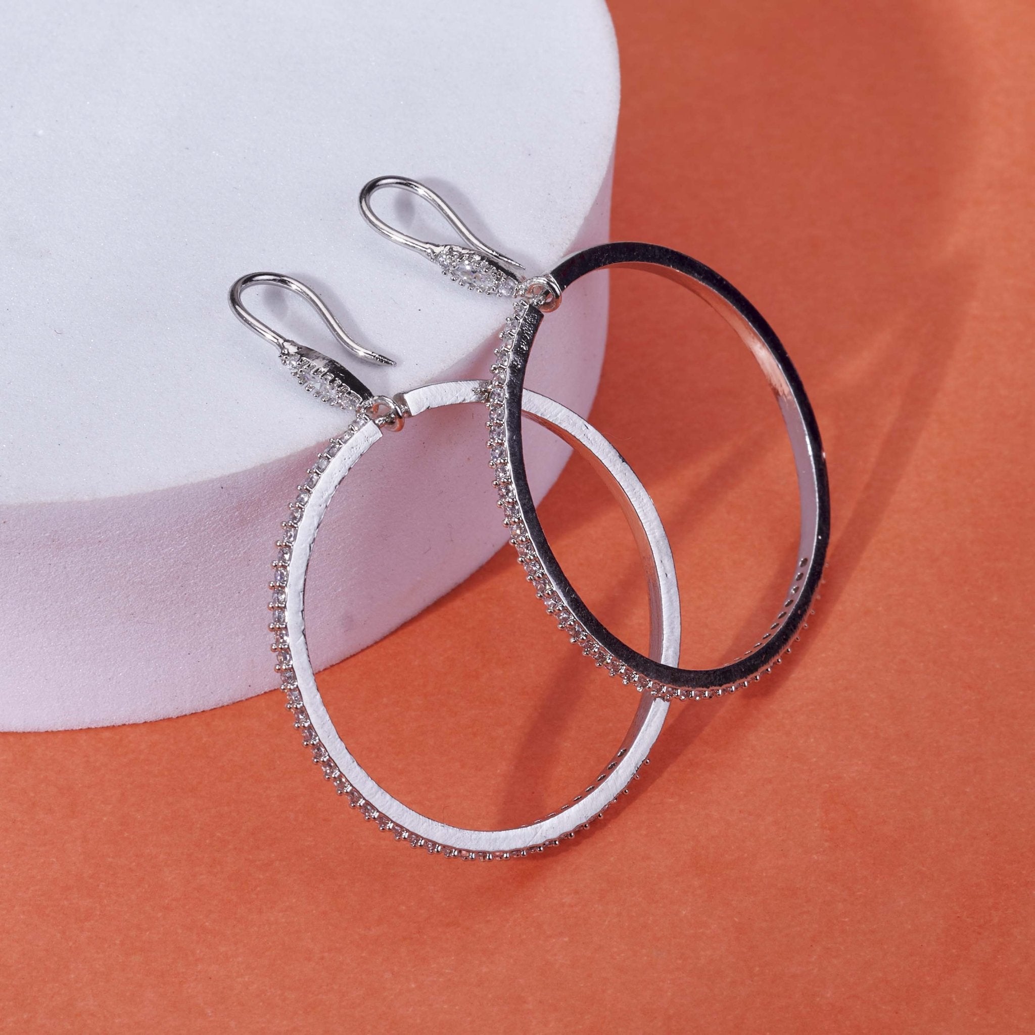 Sparkling Rhinestone Hoop Rhodium Plated Big Earrings