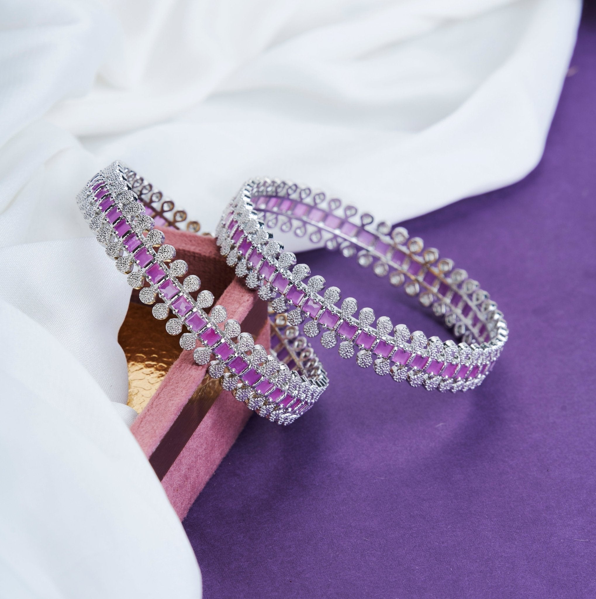 Sparkling Rhodium Bangles Set  (Pack of 2)