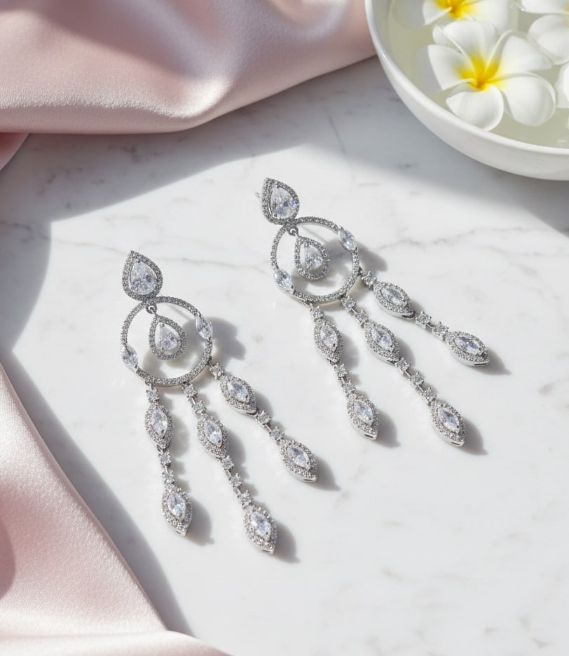 Sparkling White Rhodium Earrings