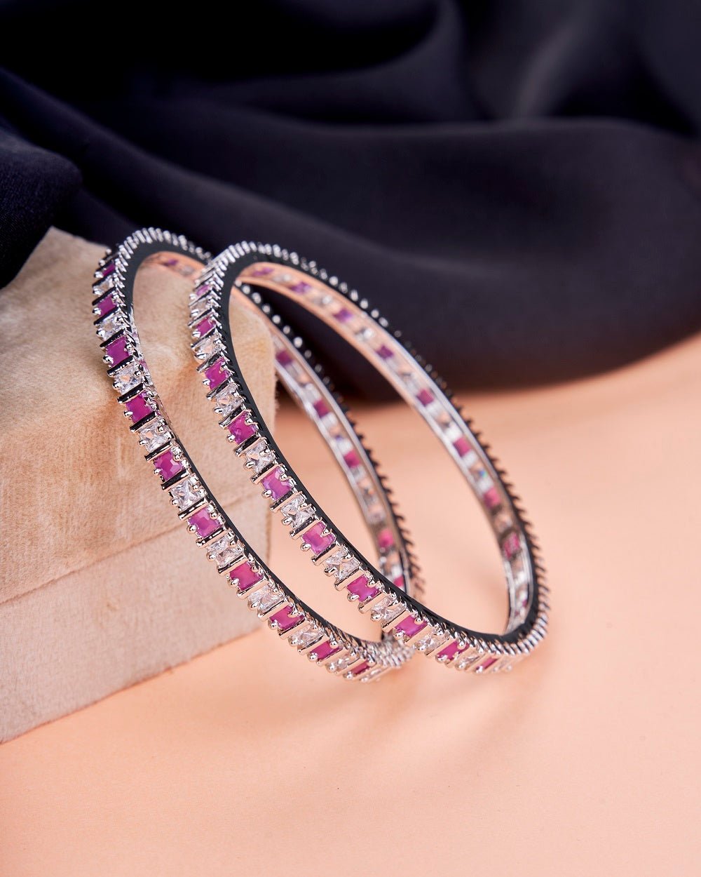 Square Rhodium Bangles (Pack of 2)