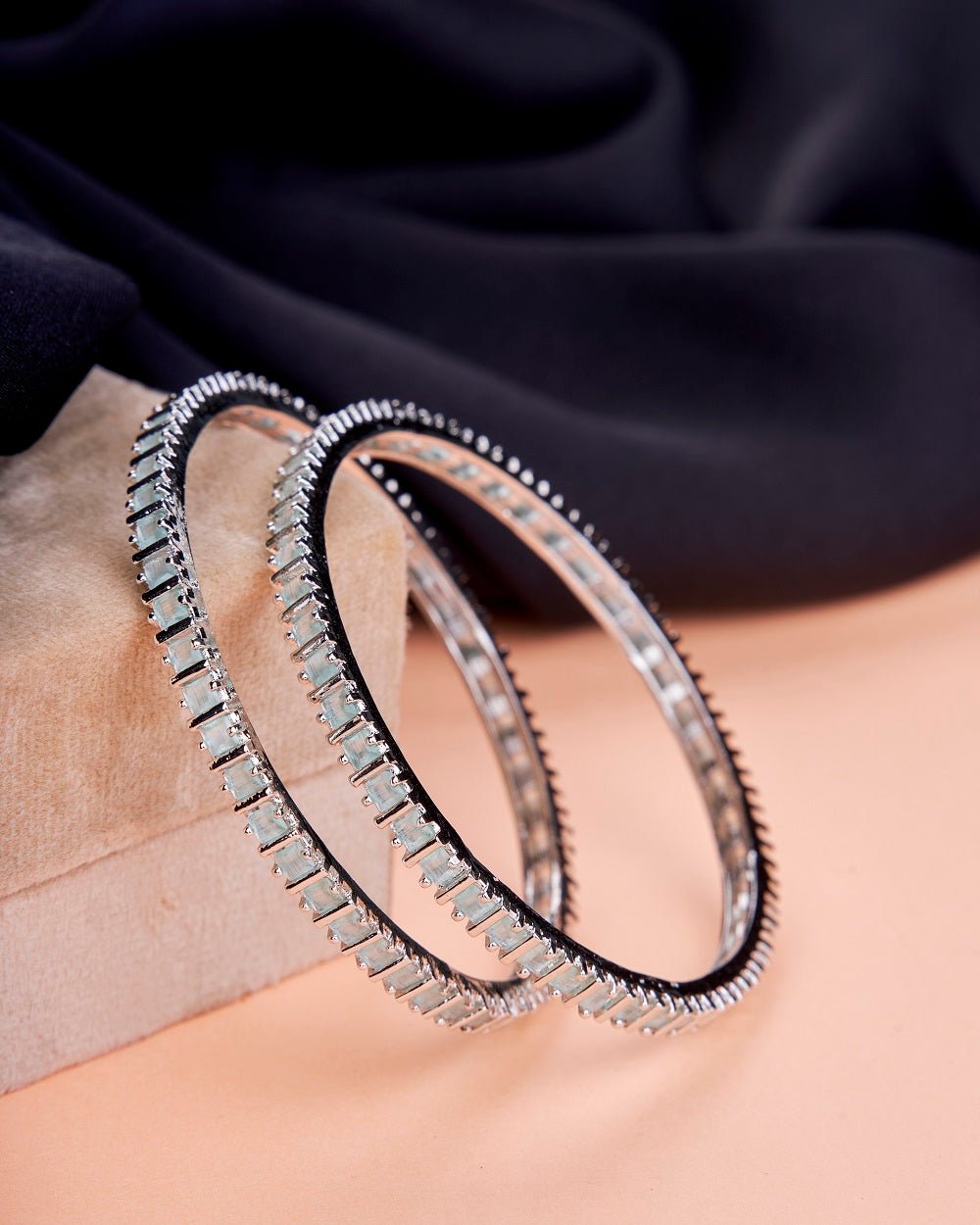 Square Rhodium Bangles (Pack of 2)
