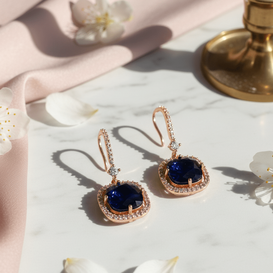 Square Rose Gold Hook Back Earrings