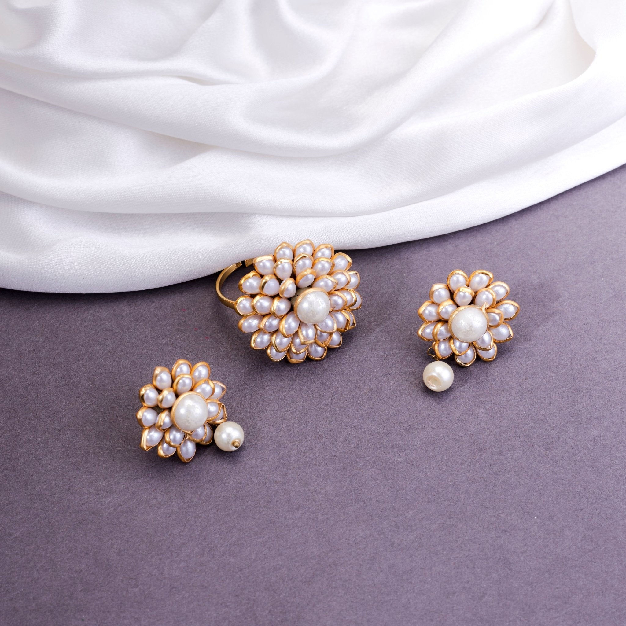 Stardust Gold Plated Ring and Stud Combo