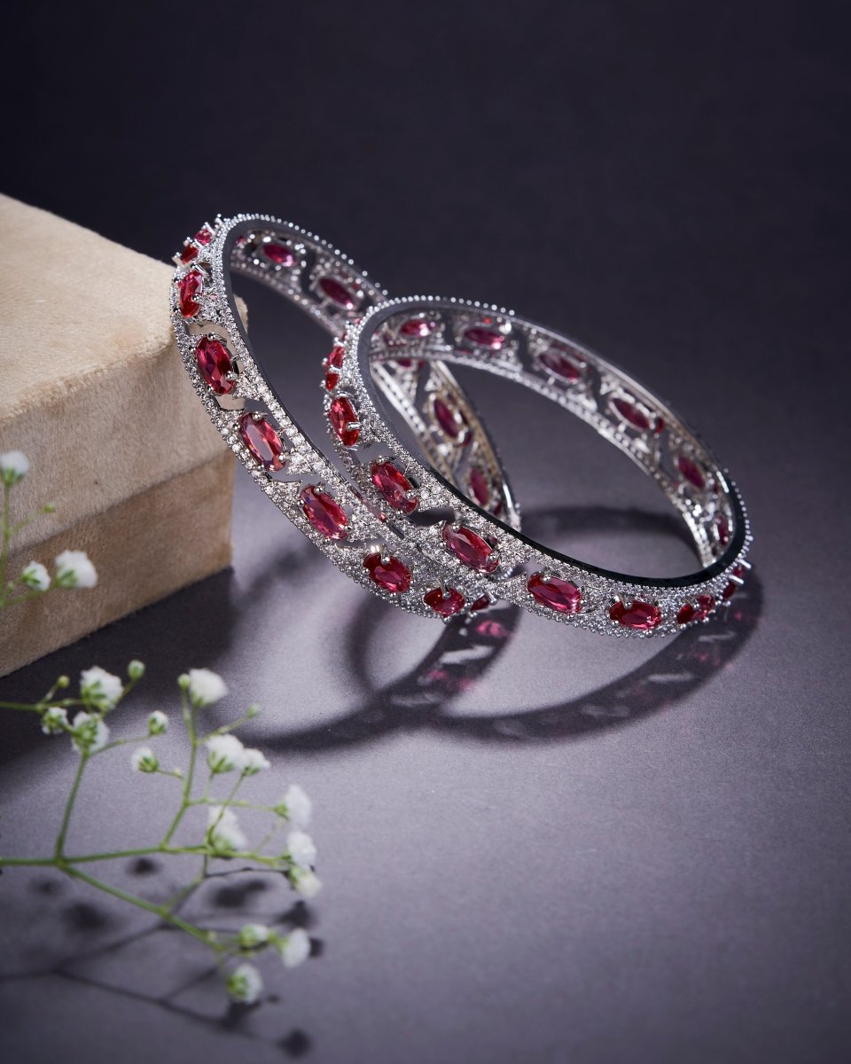 Stylish Zig Zag Oval Rhodium Bangles (Pack of 2)
