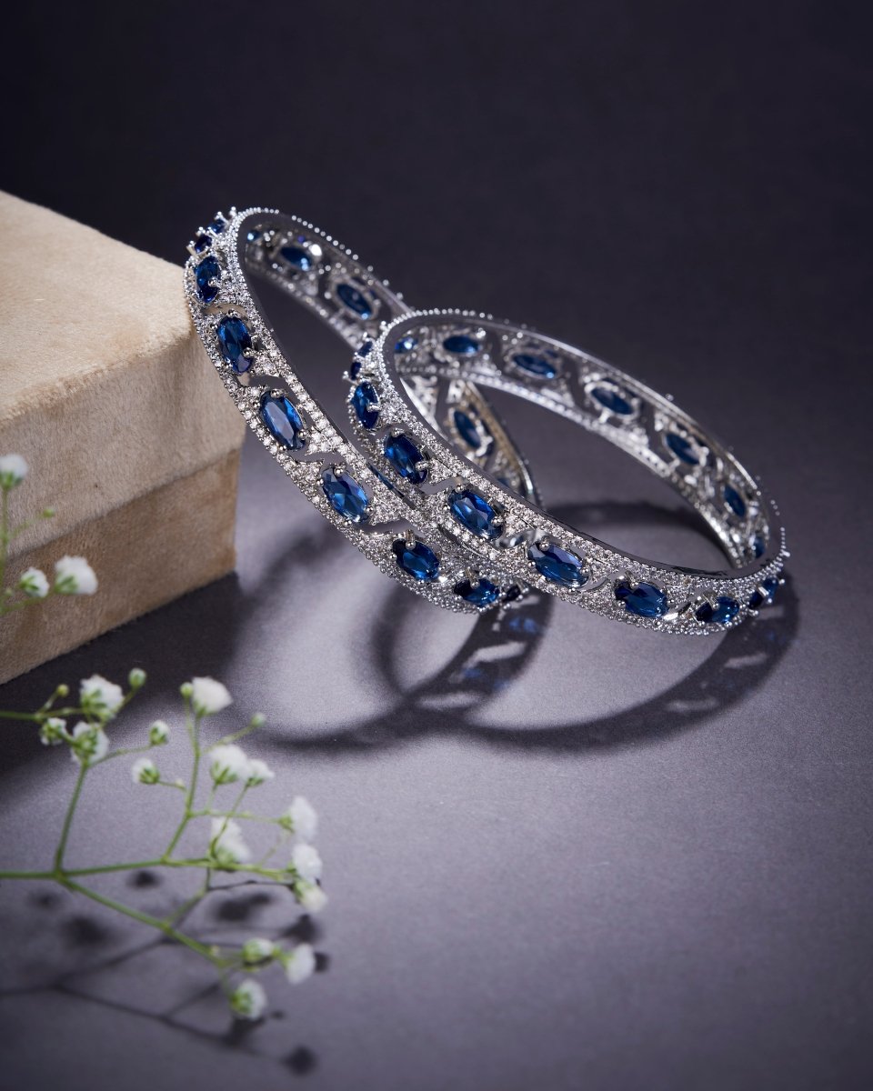 Stylish Zig Zag Oval Rhodium Bangles (Pack of 2)