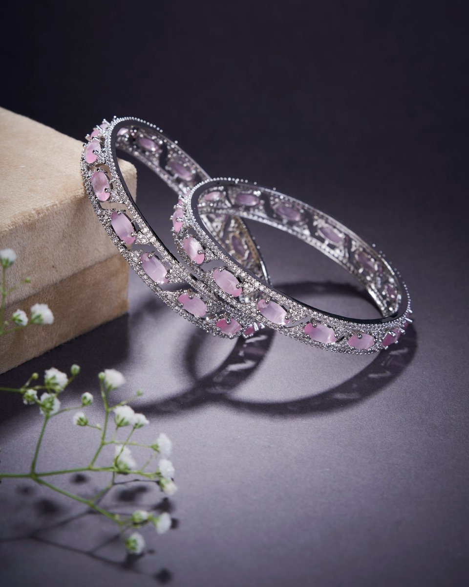 Stylish Zig Zag Oval Rhodium Bangles (Pack of 2)