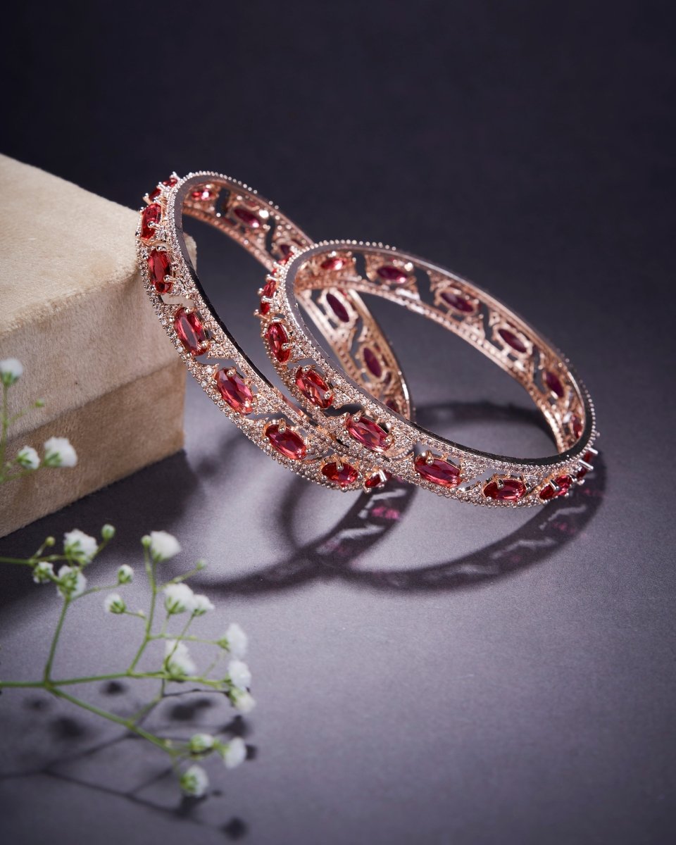 Stylish Zig Zag Oval Rose Gold Bangles (Pack of 2)