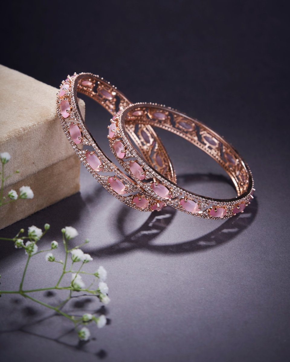 Stylish Zig Zag Oval Rose Gold Bangles (Pack of 2)
