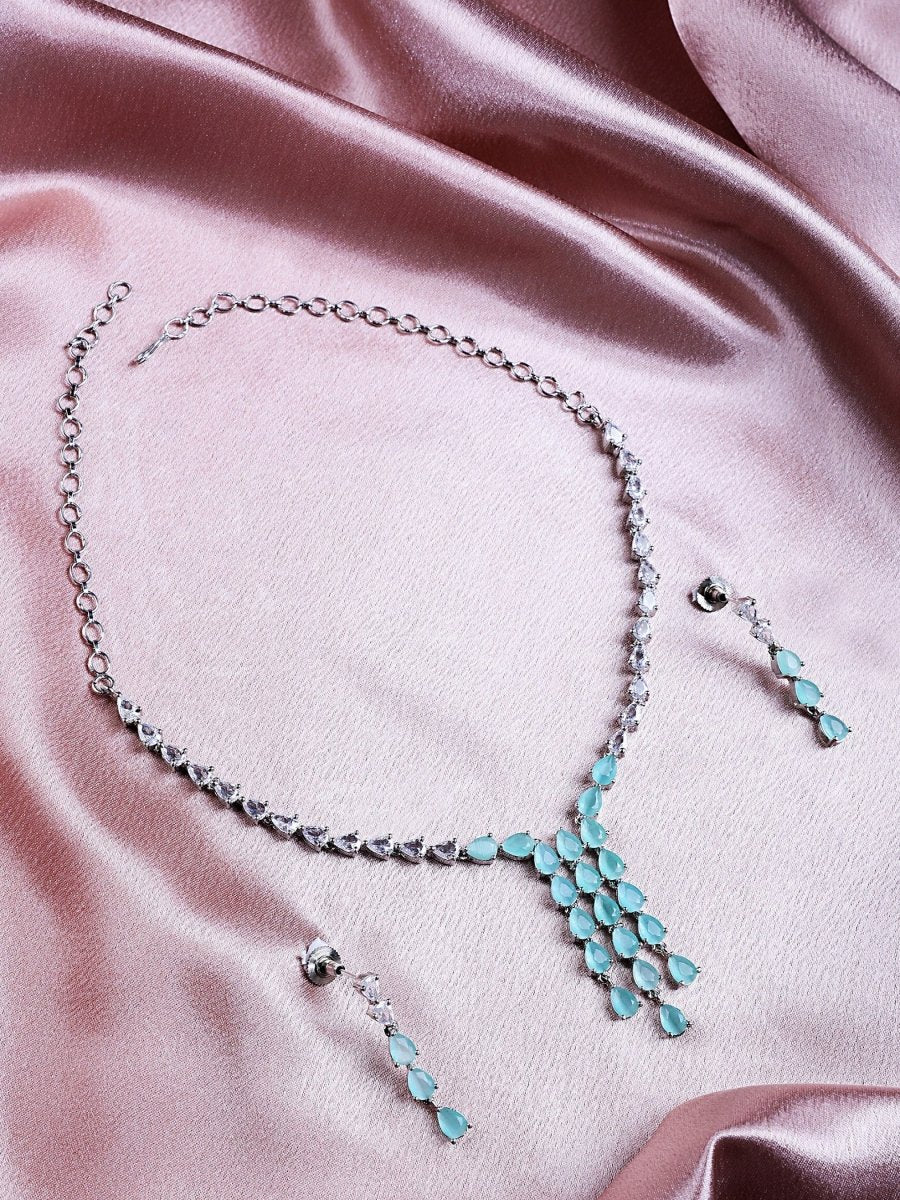 Teardrop Rhinestone Necklace and Earrings Jewelry Set