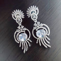 Rhodium Plated Peacock Design Statement Drop Earrings